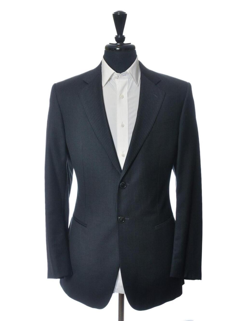 Giorgio Armani Grey Pinstriped Trader Blue Suit 42R 37587